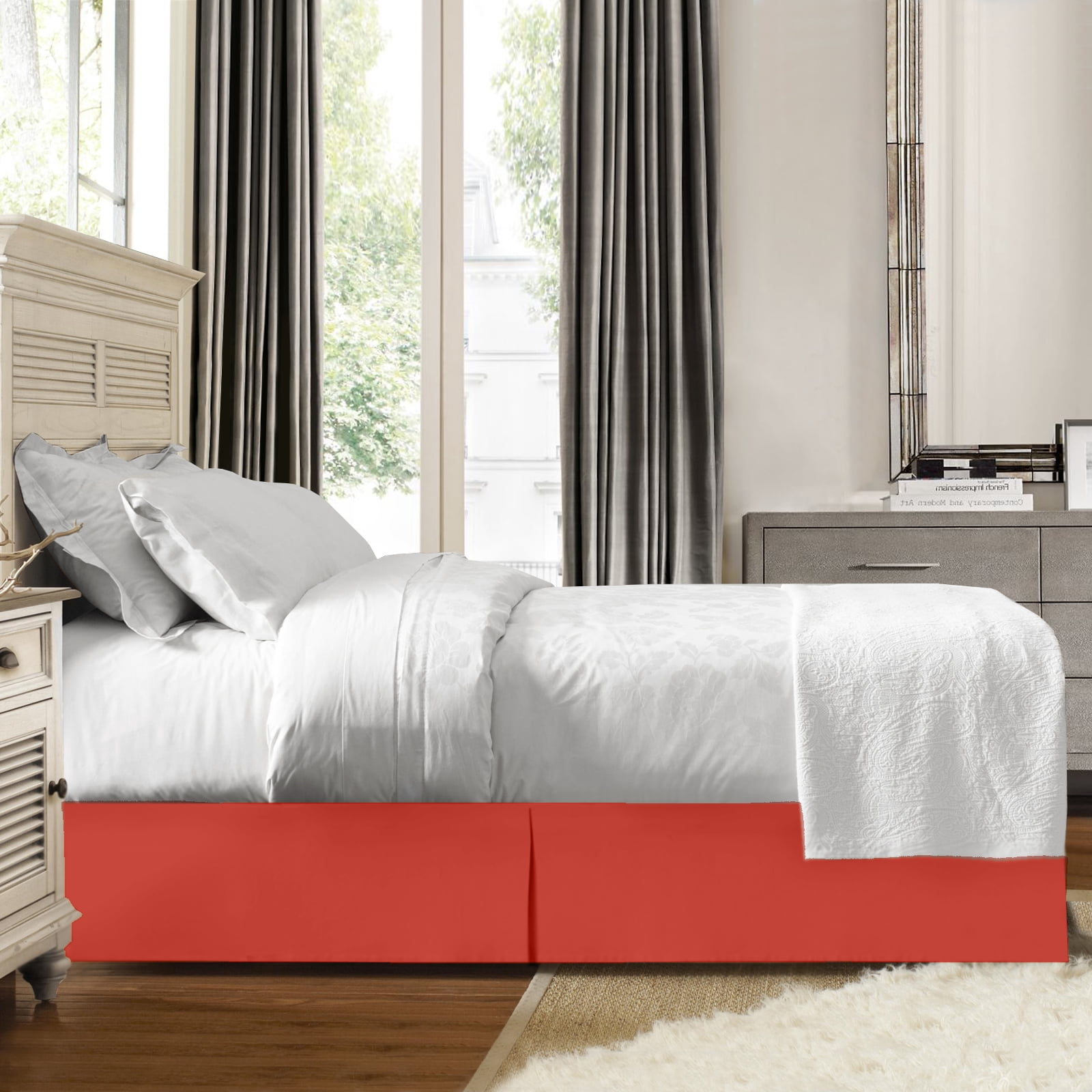 14" Tailored Pleated Bed Skirt Dust Ruffle, Full, Rust Orange, by Clara Clark