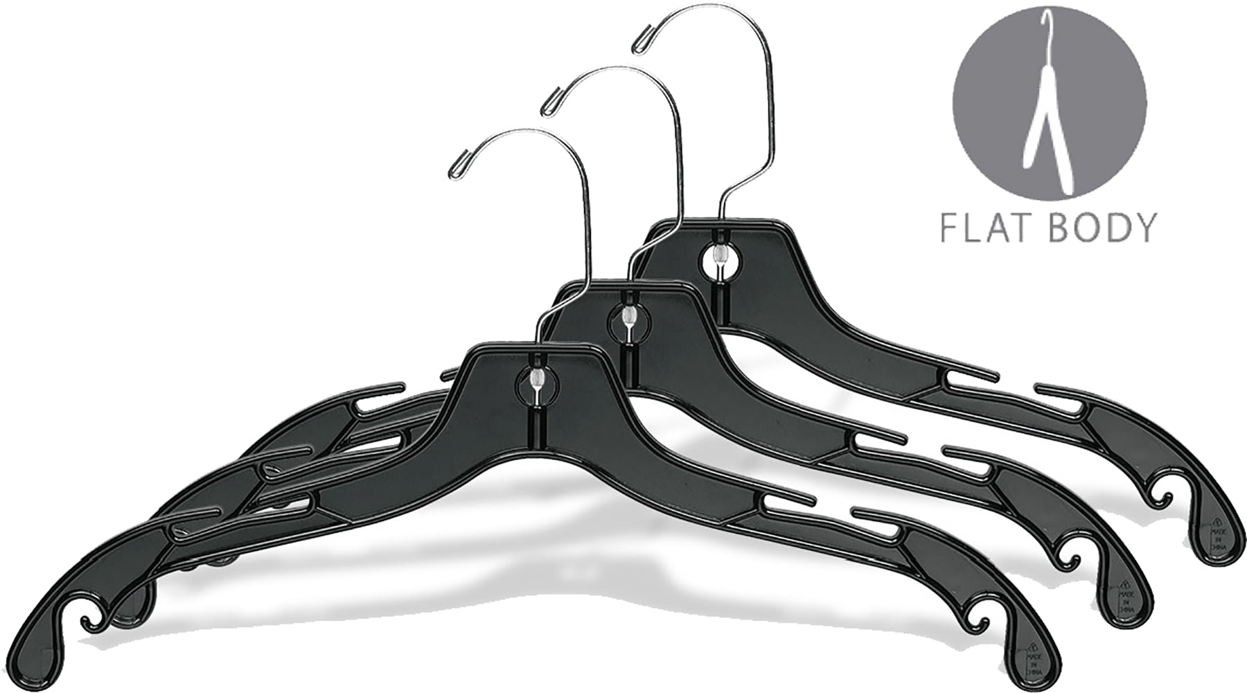 Matte Black Plastic Top Hanger, Space Saving Hangers with Notches and 360 Degree Chrome Swivel Hook, 50 Pack