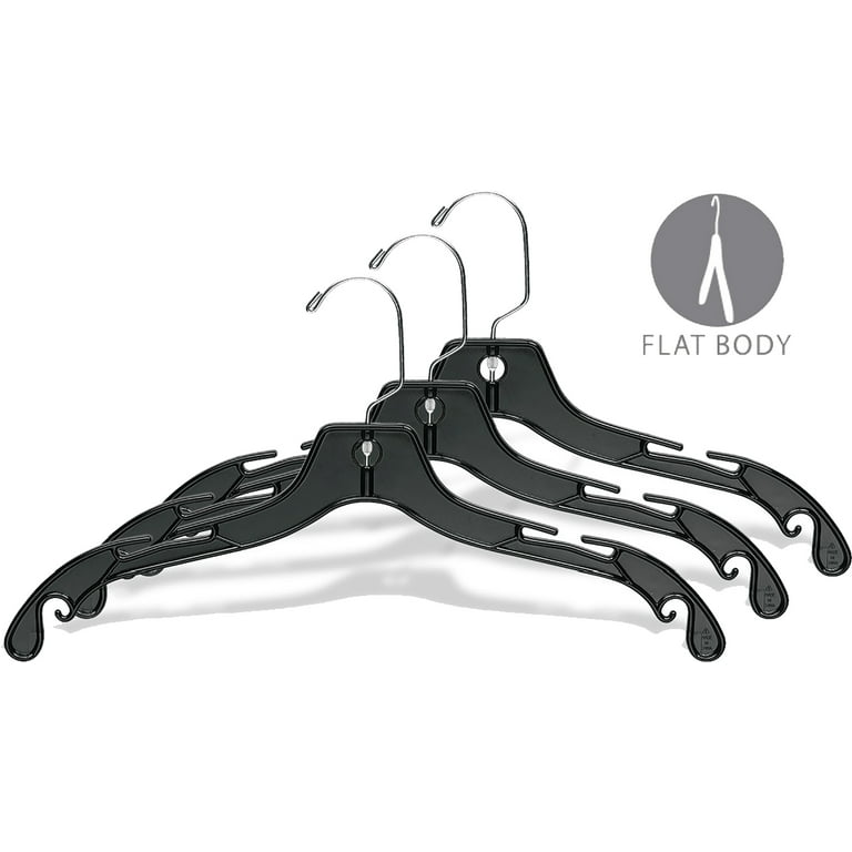 Recycled Stackable Black Plastic Top Hanger, (Box of 100) 19 Inch Extra Large  Hangers with Size Marker and Chrome Swivel Hook 