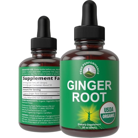 USDA Organic Ginger Root Extract Liquid Drops. Zero Sugar, Non Bitter Vegan Ginger Oil Supplement For Immune, Digestive + Gut Support. High Bioavailability, Gluten Free For Women and Men. Take Orally