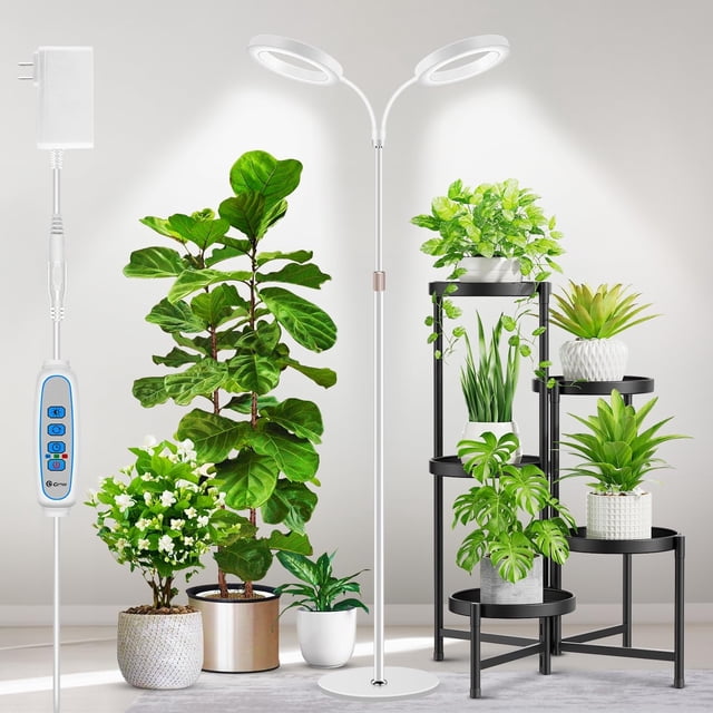 Large Plant Light for Indoor Plants Head Full Spectrum Grow Light with ” Adjustable Stand for Growing Large Tall Plants Halo Floor LED Grow Lamp with Hour Timer