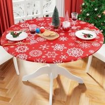 Round Fitted Christmas Tablecloth with Elastic Edge, 100% Waterproof Oil Proof Table Cover, Vinyl Flannel Backed Tablecloth Fits 36"-44" Round Tables for Christmas Dinner