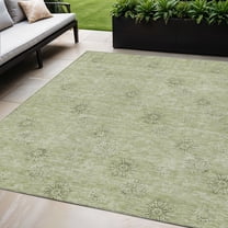 5' X 8' Sage And Artichoke Green Floral Washable Indoor Outdoor Area Rug