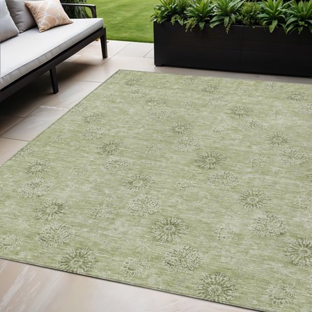 5' X 8' Sage And Artichoke Green Floral Washable Indoor Outdoor Area Rug