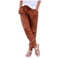 thumbnail image 3 of DDAPJ pyju Cotton Linen Pants for Women Lightweight Drawstring Jogge Athletic Pants Breathable Comfy Summer Beach Lounge Trousers with Pockets Gold XXL, 3 of 6