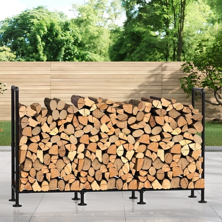 4ft Outdoor Firewood Rack, Heavy Duty Log Stand Stacker for Outdoor Indoor Fireplace Storage, Metal Wood Pile Organizer – Black