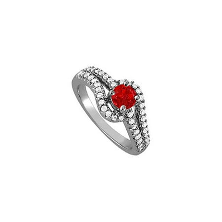 Fine Jewelry Vault UBUNR83980AGCZR July Birthstone Ruby & CZ Ring in 925 Sterling Silver - 1 CT TGW , 42 Stones