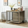 thumbnail image 2 of Dog Kennel End Table With 3 Metal Fence Door Particle Board Dog Cages With Wheels & Flip-top Door For Large Breed Dogs Indoor Dog Kennel 43.7inWx30inDx33.7inH, 2 of 9