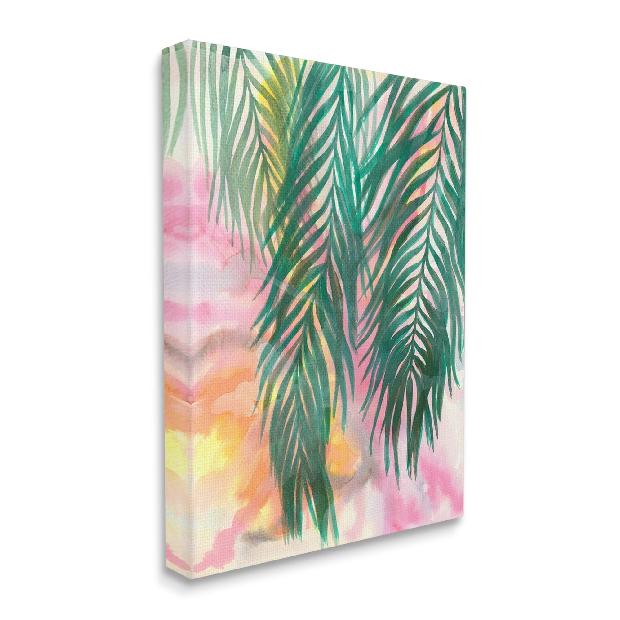 Stupell Industries Hanging Palms Tropical Plant Pink Watercolor Effect Painting Gallery Wrapped Canvas Print Wall Art, Design by Elvira Errico