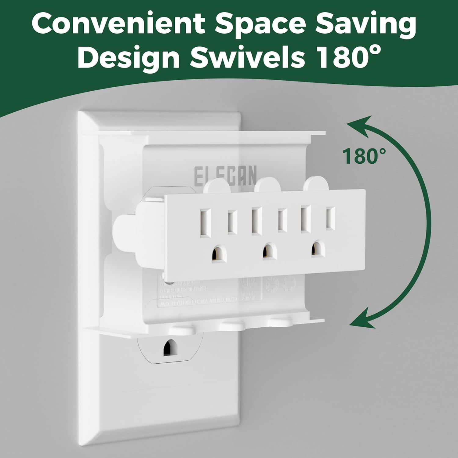 HRTGFD-3-Outlet Rotating Plug Wall Outlet Extender 2 Pack, 180 Degree Swivel Power Splitter, Multi Outlet Adatper Wall Tap, 3-Prong Grounded, Space Saving for Home, Travel, EL ETL, White