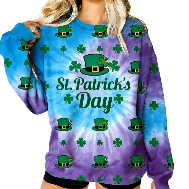 Crew Cuello Sudadera Día de San Patricio Impreso Manga Larga Suéter sin Capucha Shamrock Gráfico Suave Vacaciones Casual Top