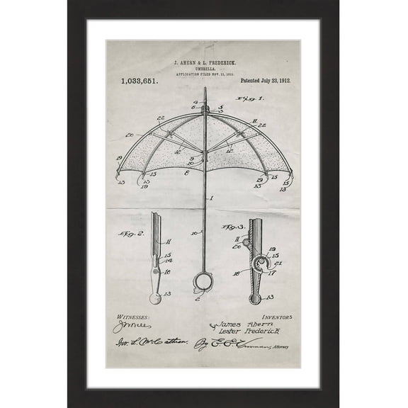 "Umbrella 1912 Old Paper" Framed Painting Print