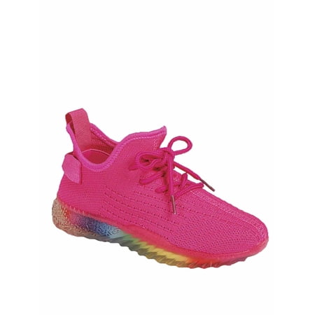 Gabby Rainbow Sole Lace Up Look Slip On Fashion Sneaker ( Fuchsia 8.5)