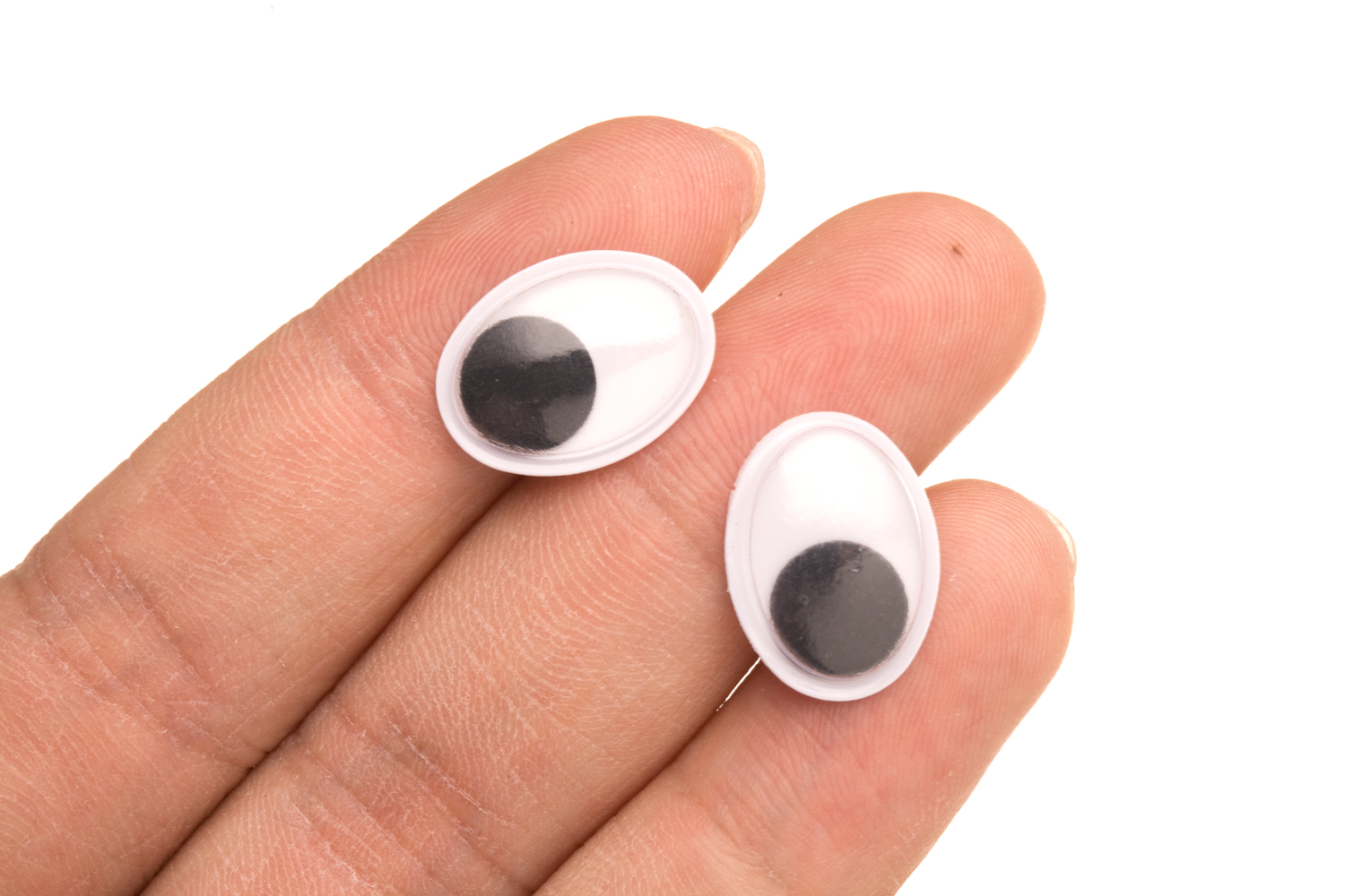 12mm Oval Wiggle Eyes GlueOn Black And White Flat Back