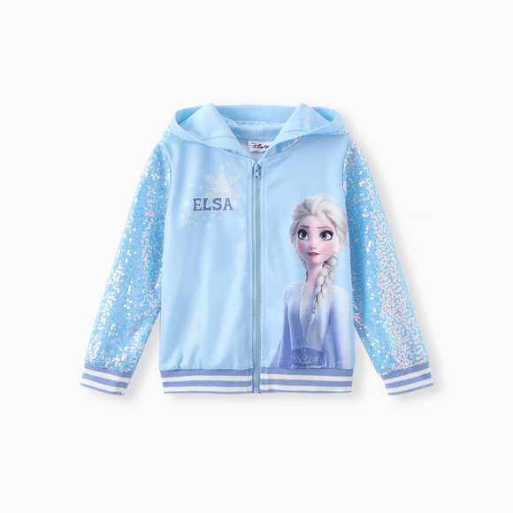 Disney Frozen Toddler Girls Bomber Jackets Elsa Character Graphic Sequin Hooded Sweatshirts Sizes 2-6