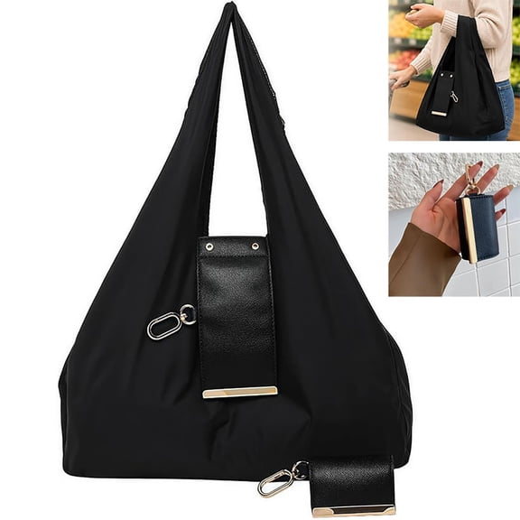 Foldable Keychain Tote Bag, Large Reusable Shopping Bag with Key Ring,reusable tote bag with attached storage pouch clip for groceries, errands, travel everyday carrying