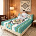 thumbnail image 3 of Manfei Tribal Geometric Aztec Bed Sheets, Southwest Bohemian Fuul Size Sheets, Teal and Mustard, Black Reversible 4-Piece1 Flat Sheet + 1 Fitted Sheet + 2 Pillowcases, 3 of 6