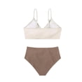 thumbnail image 5 of OOOUM Girls 2 Piece Swimwear Twist Front Halter Triangle Bikini Set Kids Soft Quick Dry Vacation Bathing Suit Beige 13-14 Years, 5 of 8