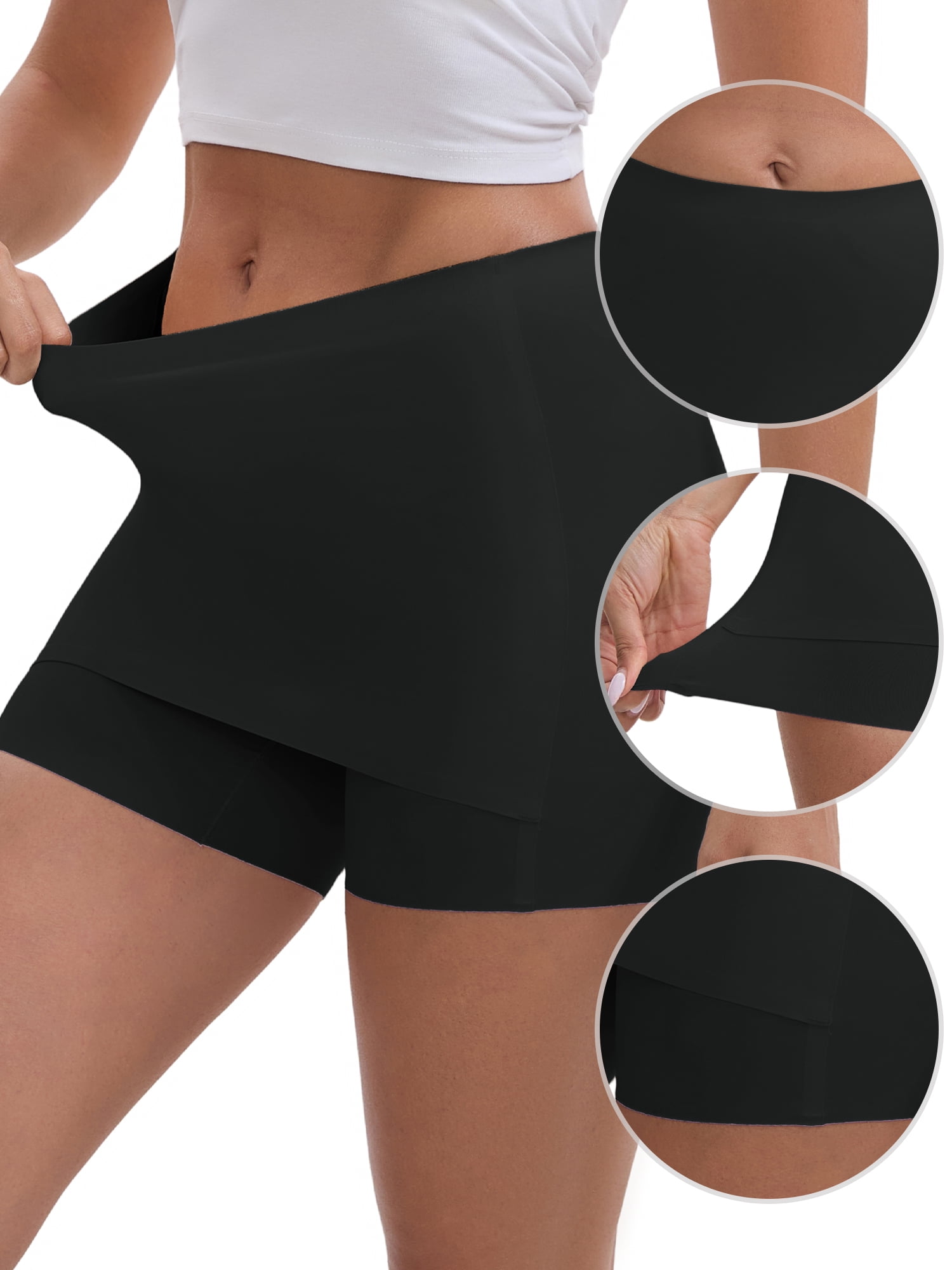 DARING DIVA Women's Seamless Tummy Control Half Slip Shorts L Black