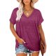 thumbnail image 2 of Qarigey Camiseta de mujer con cuello en V, manga corta de color sólido, blusa dividida de color sólido Prendas para la parte del cuerpo Rojo púrpura XXL, 2 of 6