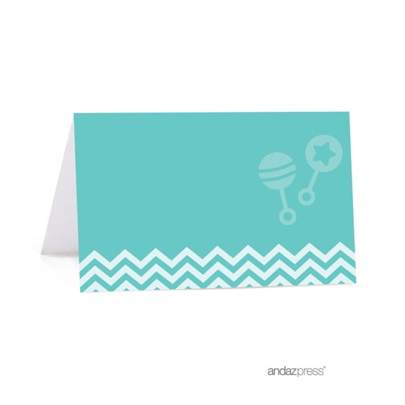 Diamond Blue Chevron Baby Shower Table Tent Printable Place Cards, 20-Pack