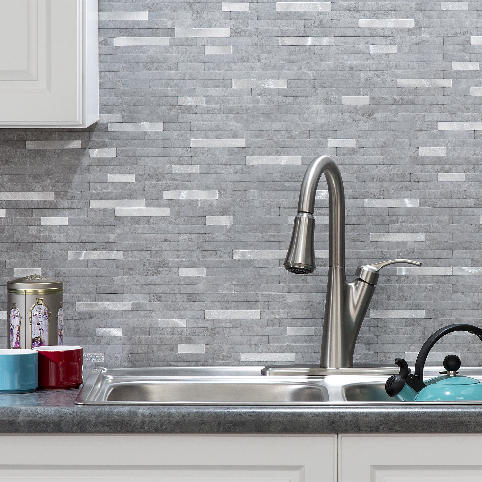 Aspect Collage 12in x 5.8in Peel and Stick Backsplash in Cloud Shimmer 15 Sq Ft Kit