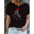 thumbnail image 1 of Camiseta casual de mujer con cuello redondo y estampado gráfico de gesto de corazón, top de manga corta, apta para todas las estaciones, 1 of 6