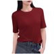 thumbnail image 1 of Tops de Manga Corta de Mujer Casual, Color Sólido Manga 1/2, Camiseta de Cuello Redondo, 1 of 5