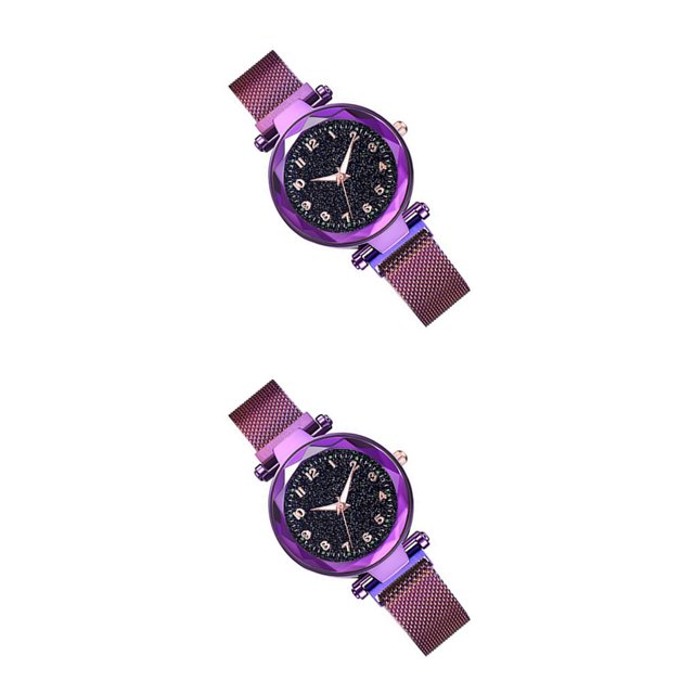 Qarigey Reloj con hebilla magnética Universal, relojes luminosos de cuarzo, espejo de cristal, fuerte succión, reloj de de moda, caja de Púrpura 2Conjunto
