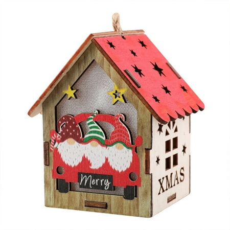 

Christmas Luminous Small Wooden House Pendant with Christmas Ambience for Home Inside Fireplace Decoration Type C