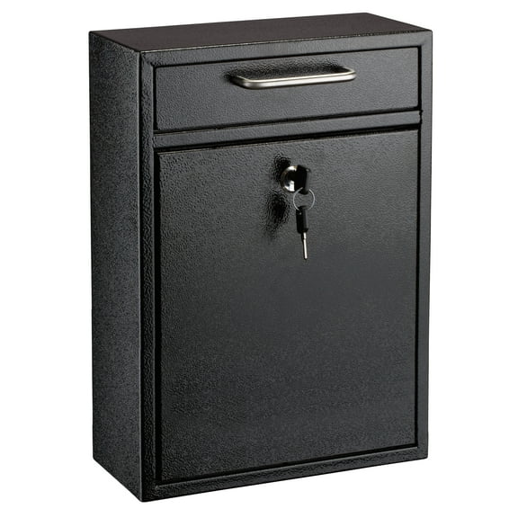 AdirOffice Steel Mail/File Box, Wall Mountable, Large, with Key Lock, Black