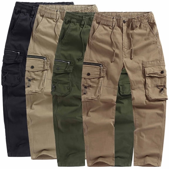 Hinvhai Men's Full Elastic Waist Loose Fit Lightweight Outdoor Workwear Pull On Cargo Pants with Multi Pockets Yellow