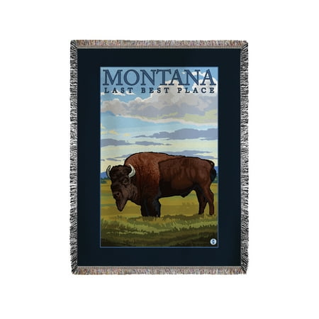 Montana, Last Best Place - Bison - Lantern Press Original Poster (60x80 Woven Chenille Yarn (Best Place To Shroom)