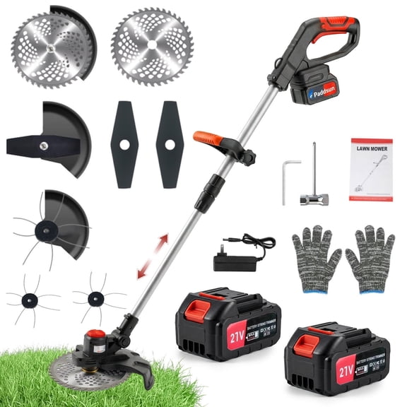 Paddsun Weed Eaters, 21V 650W Cordless Electric Weed Wacker 9-Inch Blades Brushless Grass Trimmer & Edger with 2 Battery String Trimmer for Yard