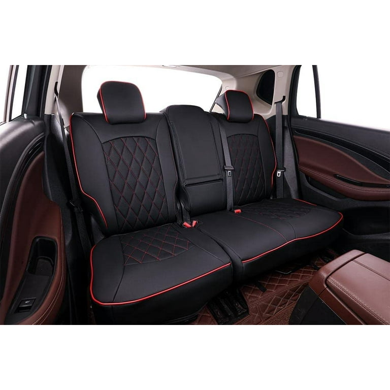 EKR Custom Fit Encore Car Seat Covers for Select Buick Encore GX 2020 2021 2022 2023 Leatherette Full Set Black with Red Piping