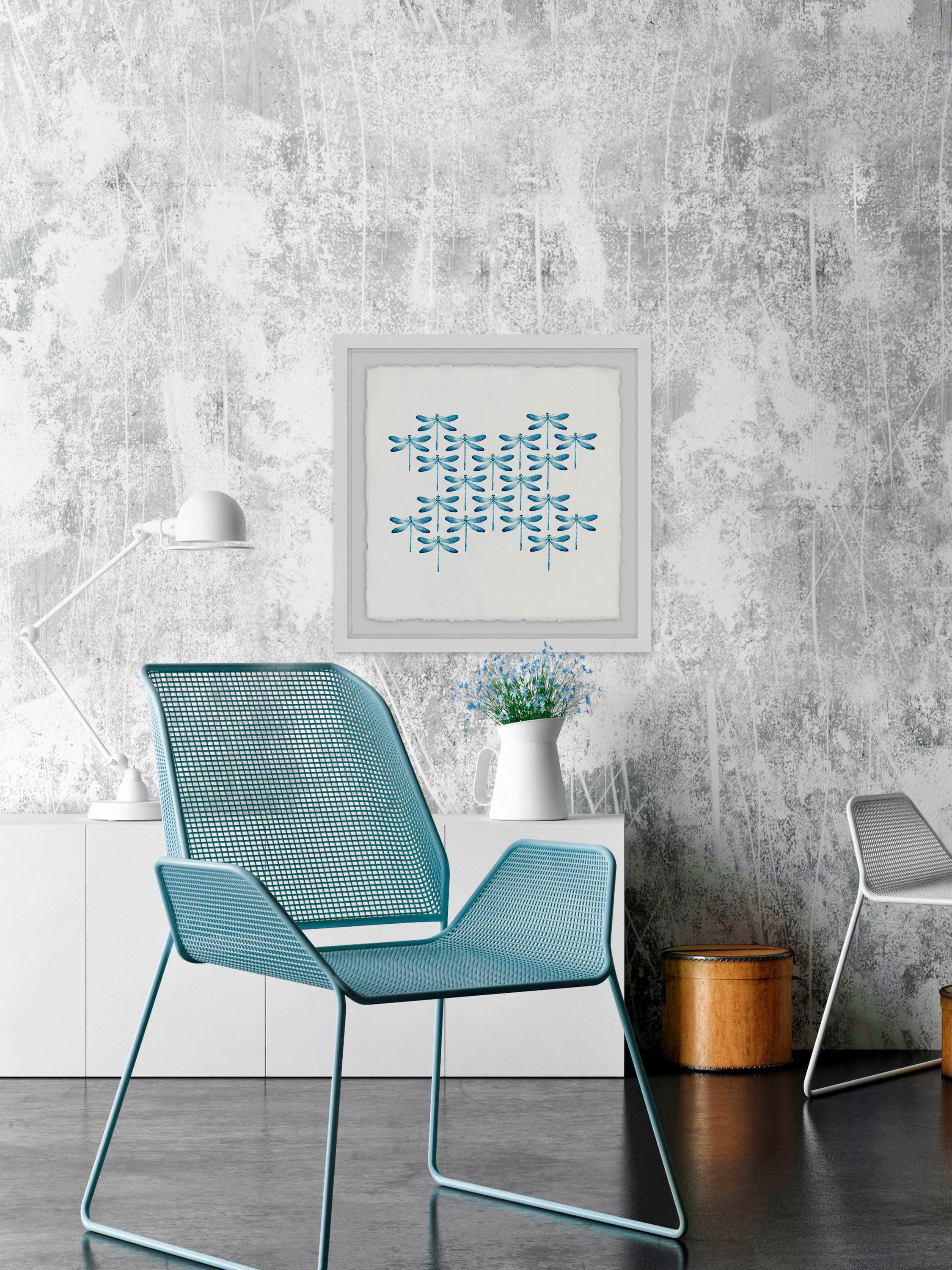 Blue Dragonfly Rows Framed Painting Print