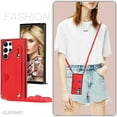 thumbnail image 2 of Case for Samsung Galaxy S23 Ultra (Not S23) with Card Slot Holder, Removable Adjustable Shoulder Strap Lanyard Crossbody Neck Purse Phone Case for Samsung Galaxy S23 Ultra KB Red, 2 of 15