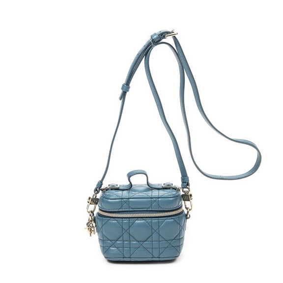 Pre-Owned Dior Teal Micro Lady Dior Vanity Case Shoulder Bag Cannage Lambskin Leather