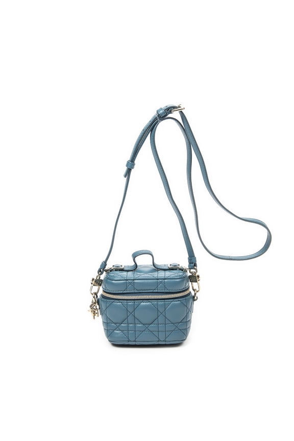 Pre-Owned Dior Teal Micro Lady Dior Vanity Case Shoulder Bag Cannage Lambskin Leather