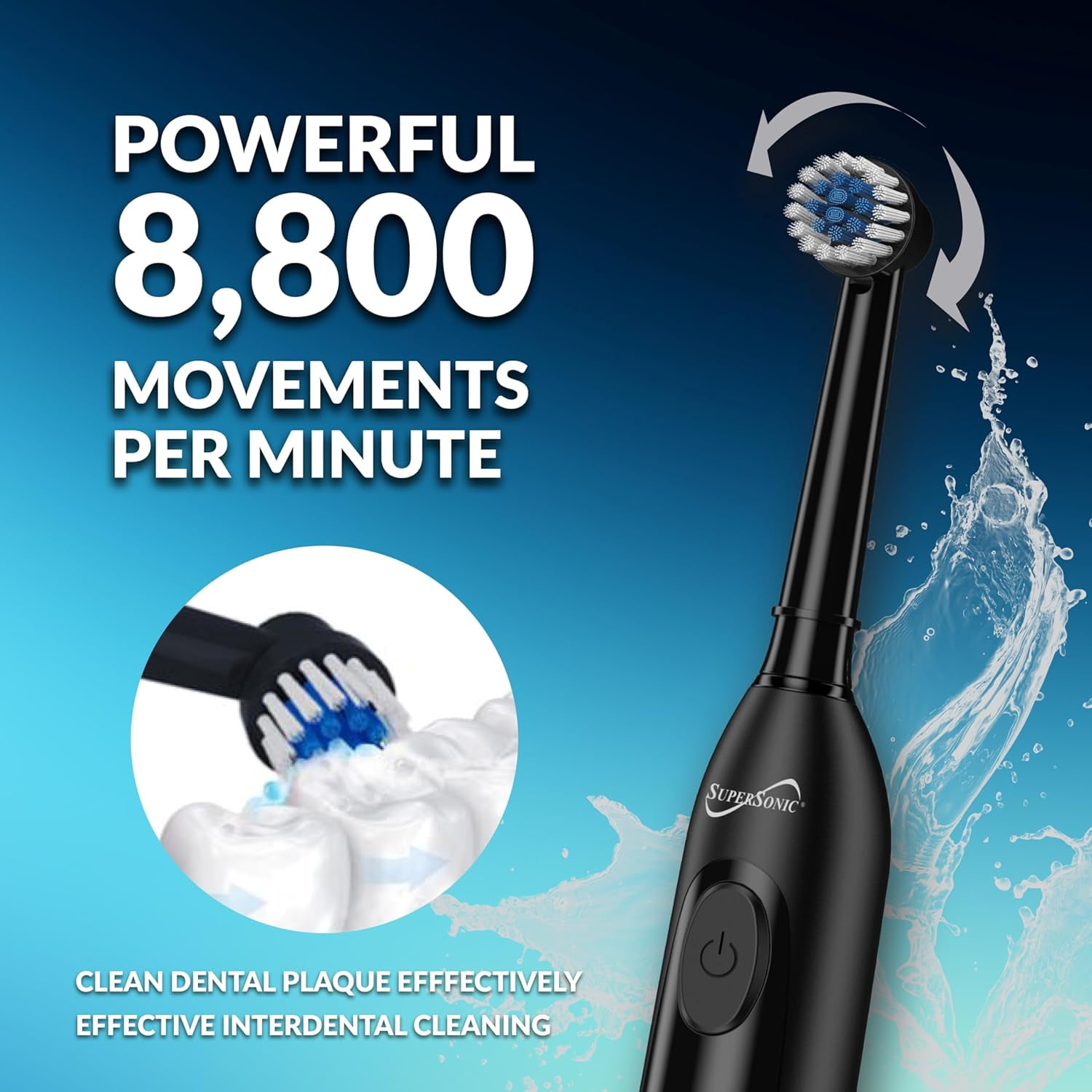 Supersonic TB-1000 Sonic Zoom+ Advanced Rotating Electric Toothbrush, 8,800 OPM, Wireless Charging, 6 Brush Heads, 3 Mod