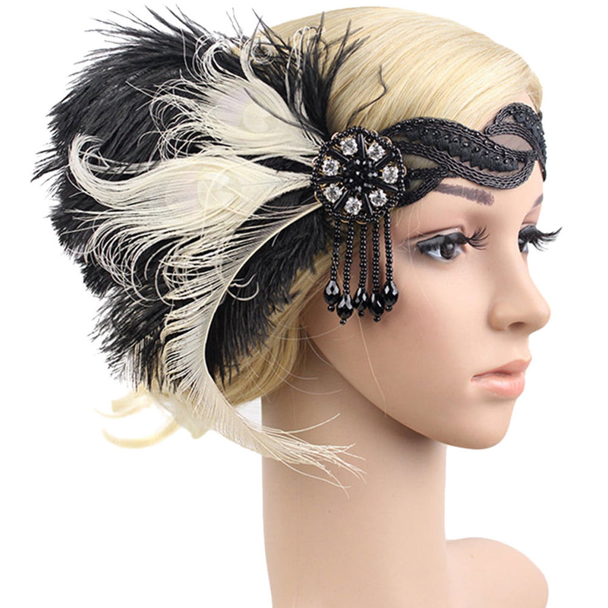 1920s Headband Green Feather Bridal Great Gatsby 20s Gangster Flapper Headpiece
