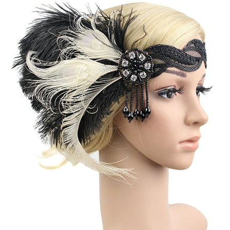 LuckyFine 1920s Feather Headband Bridal 20's Great Gatsby Flapper Costume Dress Headpiece