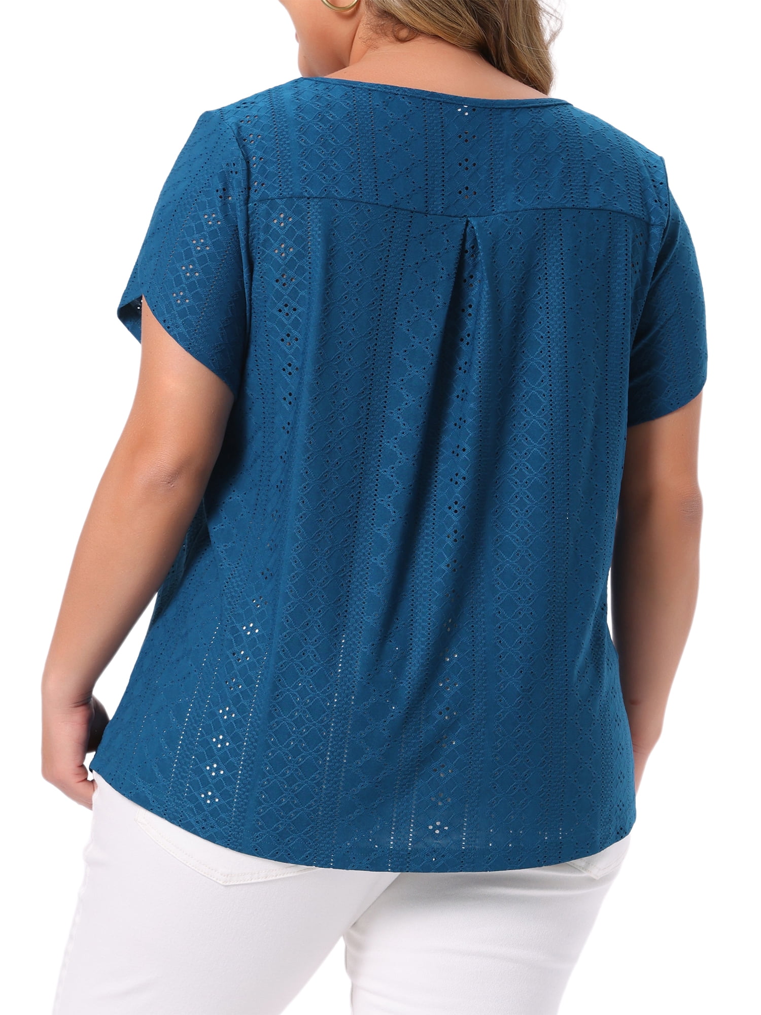 DARING DIVA Women's Plus Petal Sleeve Keyhole Neck Loose Fit Casual Top 4X Peacock Blue