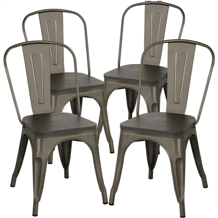 Target Bistro Chair Topeakmart Metal Dinning Chairs with Wooden Seat Bistro Cafe Stackable Side Chairs Set of 4 ()