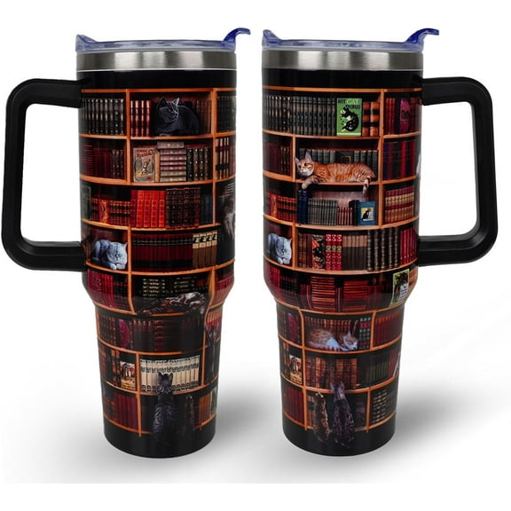 Cat Tumbler 40 oz Tumbler with Handle and Straw Lid Leak Proof - Cat Gifts for Women Travel Coffee Mug Insulated - Cute Cat Mug Mother''s Day Birthday Gifts for Women Mom Stainless Steel Cup