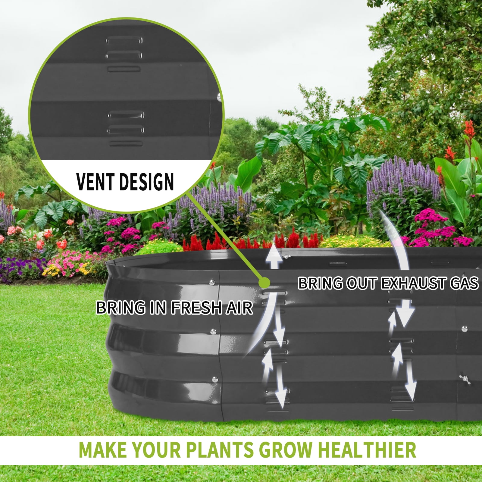 Nana Guard Raised Garden Bed Galvanized Metal Planter Box Outdoor, 67"D x 20"W x10"H, 7 Cu. ft. Grey