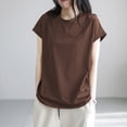 thumbnail image 2 of Ahuyic Womens Plus Size Top,Womens Summer Blouse,Ladies Loose And Spring And Summer Lantern Sleeves 3/4 Quarter Sleeves Round Neck Coffee XXL, 2 of 5