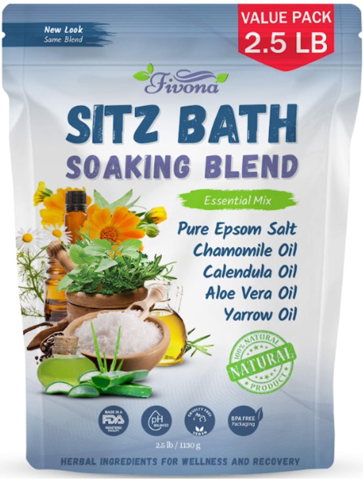 Fivona 40oz Hemorrhoids and Postpartum Care Sitz Bath Soak, Epsom Salt