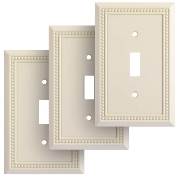 Henne Bery Sunken Pearls Heavy Duty Decorative Wall Plate Switch Plate Outlet Cover, Durable Solid Zinc Alloy (Single Toggle 3Pk, Light Almond)