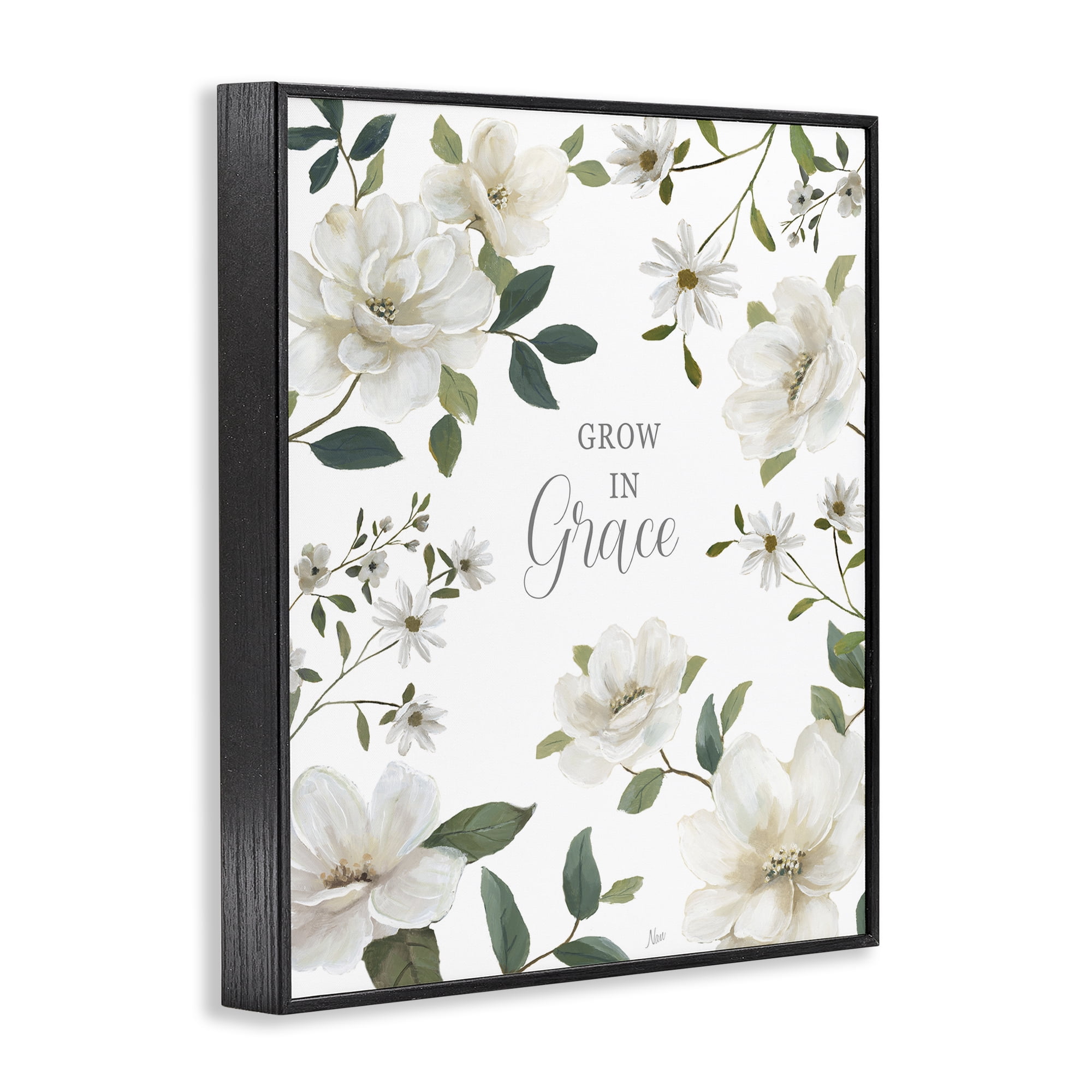 Stupell Industries Floral Grow In Grace Black Framed Giclee Art, design by Nan